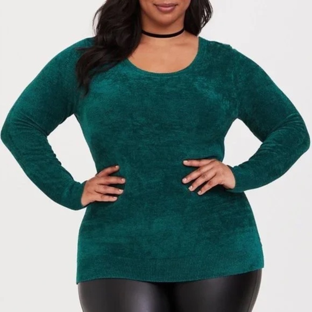 TORRID Emerald Green Chenille Cage Back Tunic Sweater